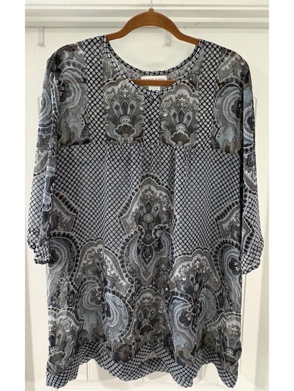 Maggie & Max Women's 2X Blouse Top Tunic Boho Flowy Sheer